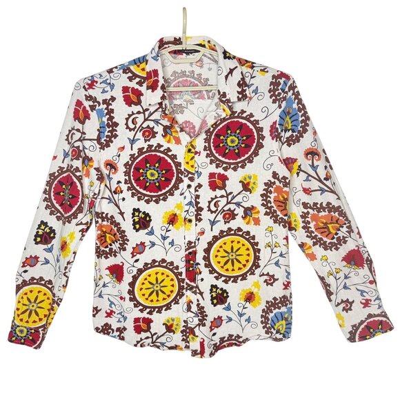 Luc Matton Men's Cotton/Linen Retro Floral Print Shirt - Size M - Picture 1 of 4